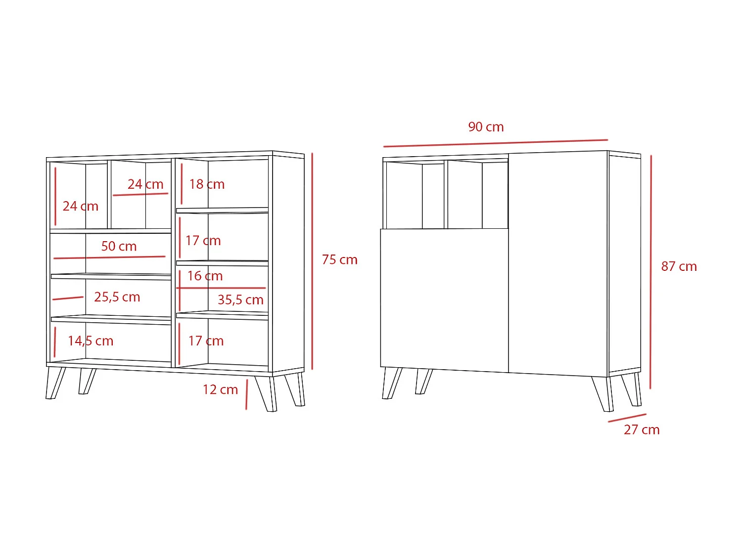 Mueble zapatero/armario - A87cm x L90cm x P27cm roble dorado puertas impresión vallado patas gris grafito - Moss