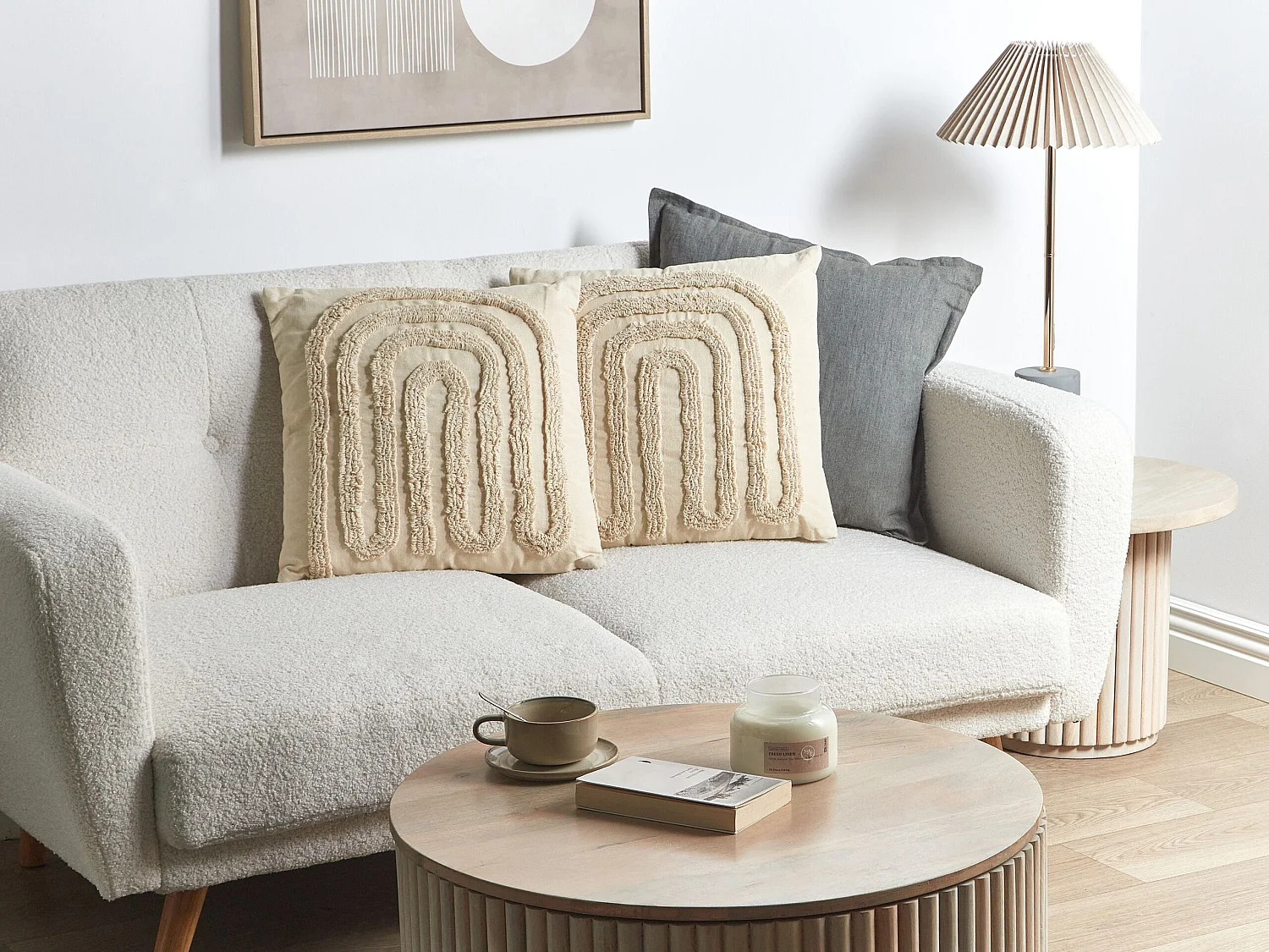 Set di 2 cuscini TATSOI Cotone 45 x 45 cm Beige Trama geometrica