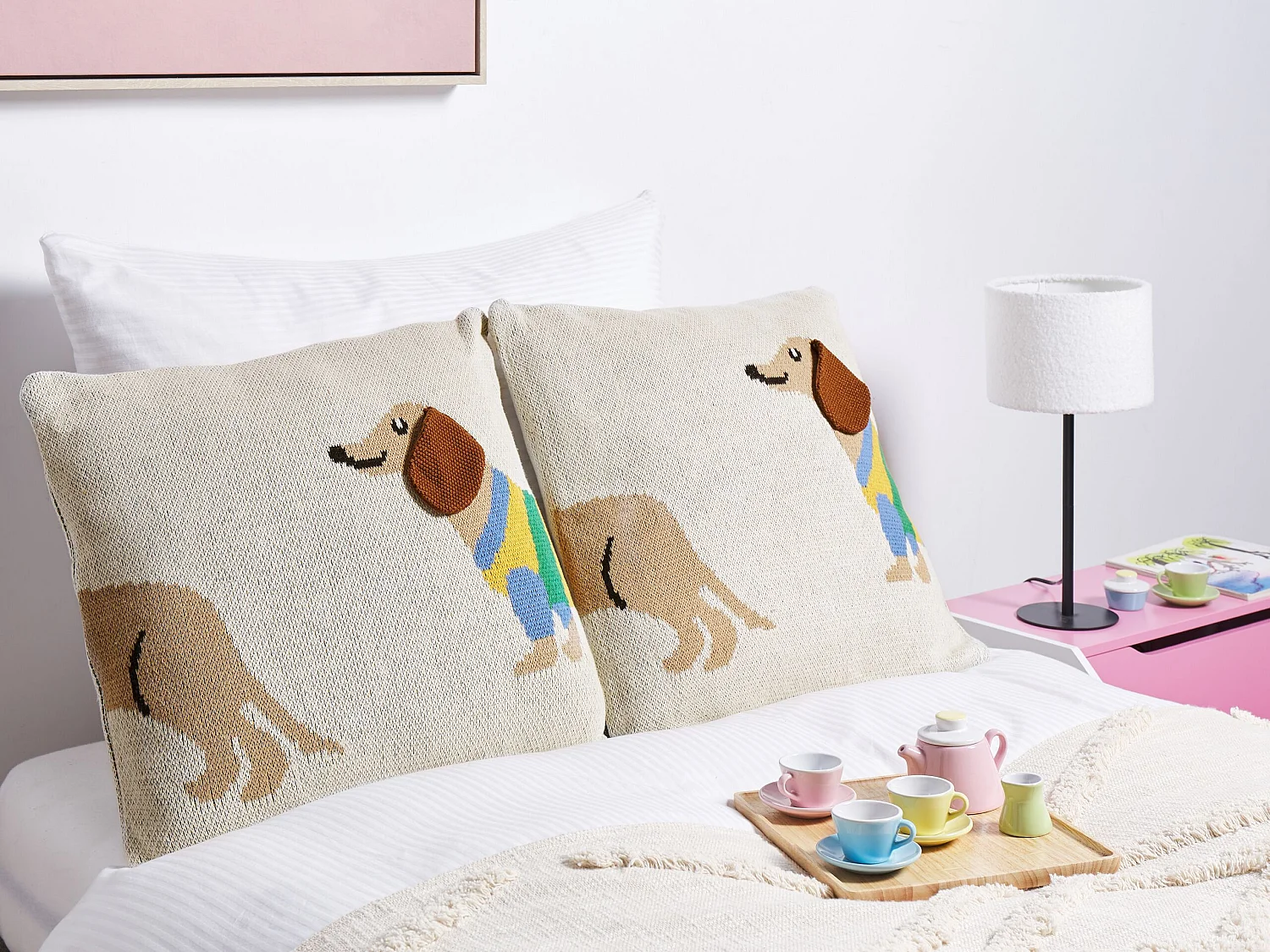 Sierkussen teckel set van 2 katoen beige 45 x 45 cm BATTAL