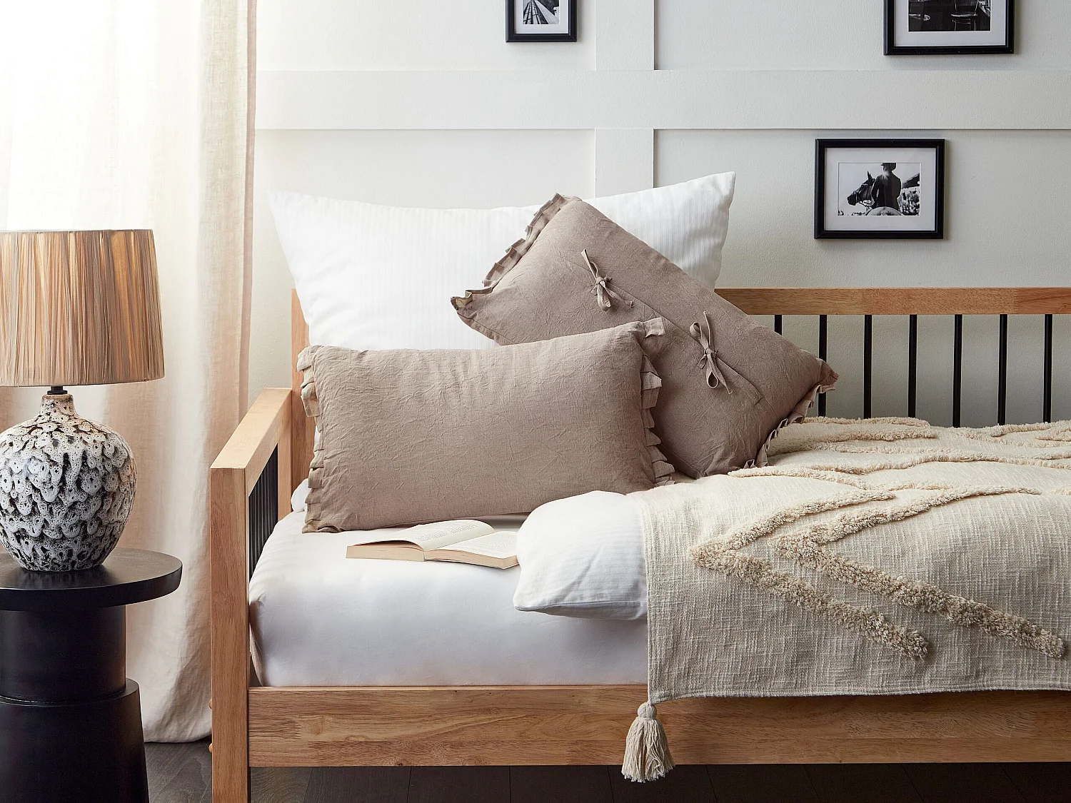 Set van 2 decoratieve kussens SASSAFRAS Linnen 30 x 45 cm Lichtbruin Effen