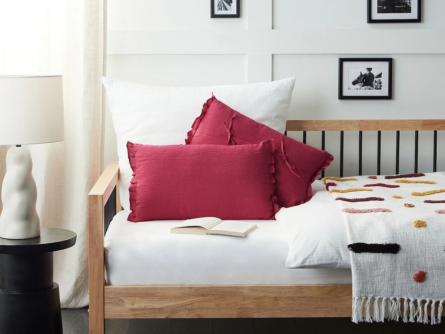 Set van 2 decoratieve kussens SASSAFRAS Linnen 30 x 45 cm Bordeaux Effen