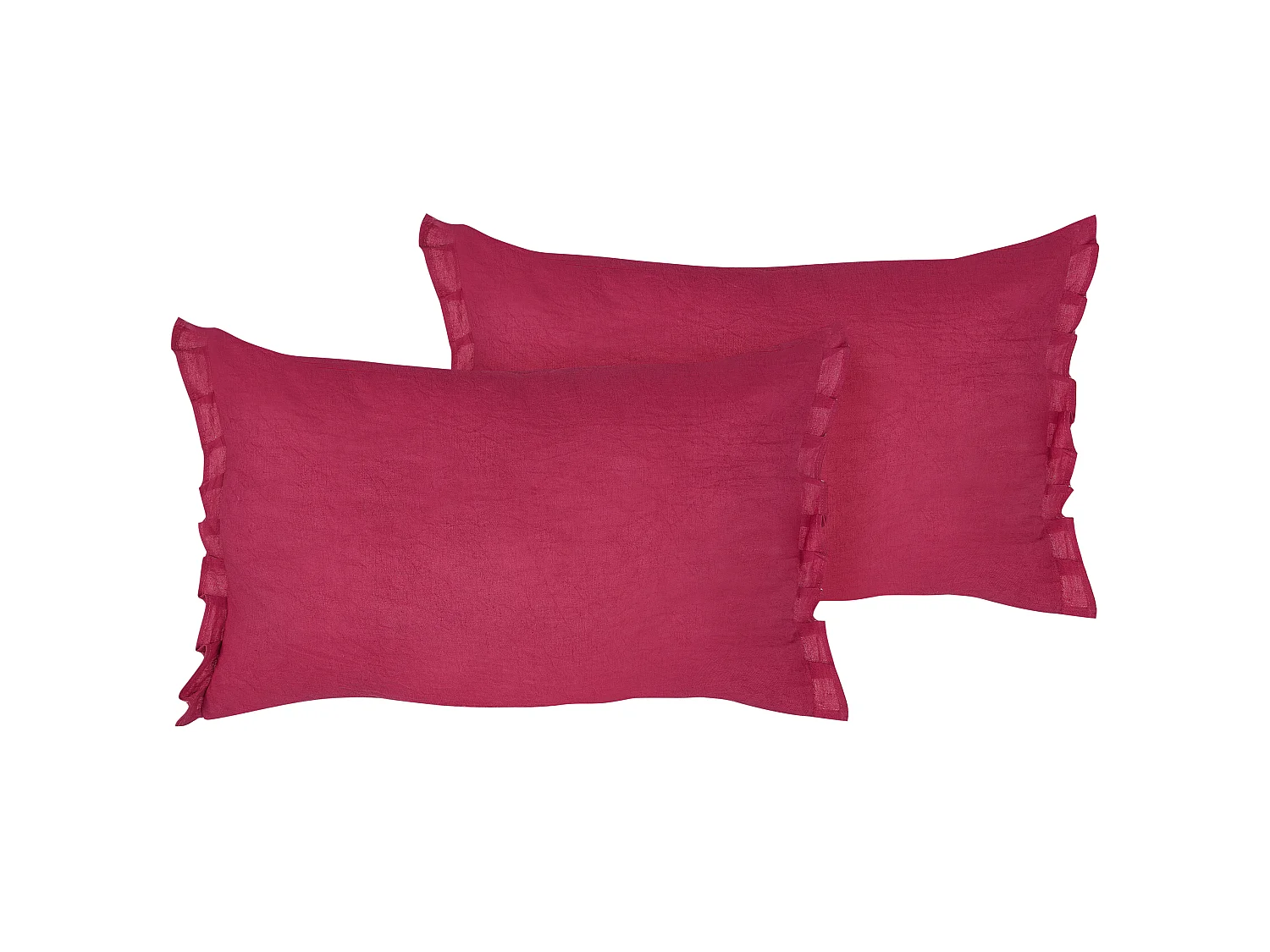 Set of 2 Decorative Cushions SASSAFRAS Linen 30 x 45 cm Burgundy Solid