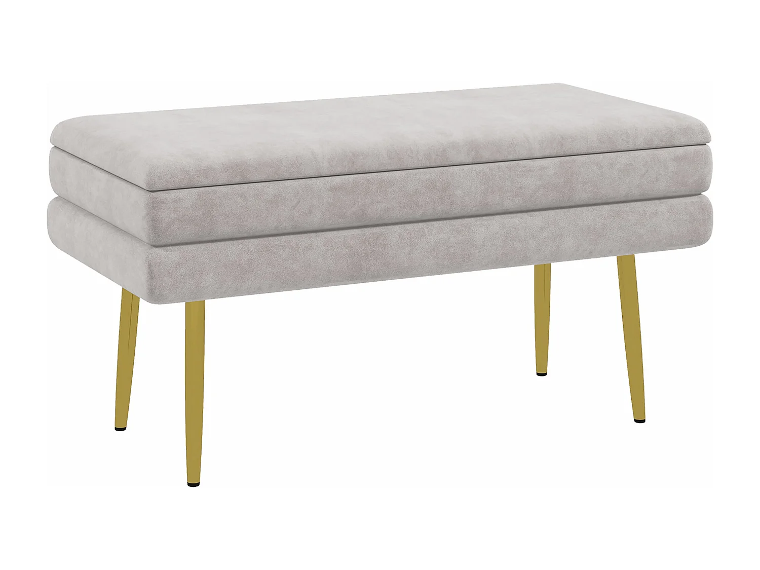 Banquette coffre de rangement 2 en 1 piètement effilé incliné acier doré velours taupe