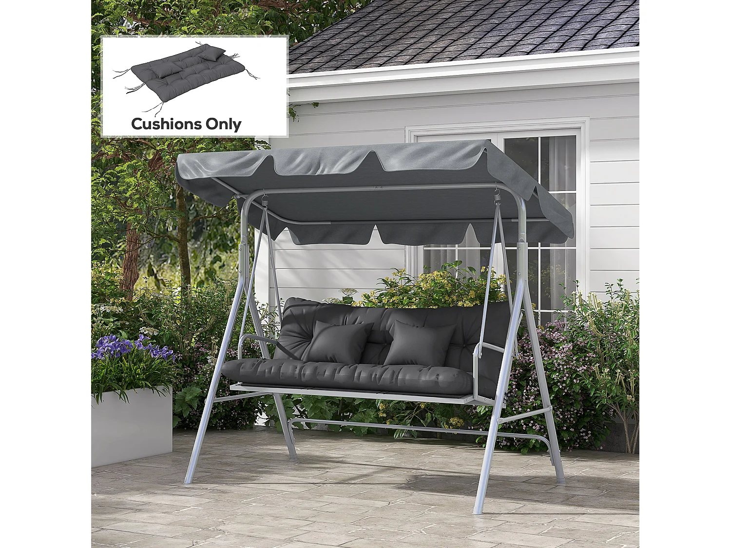 Ensemble de 4 coussins d'extérieur pour balancelle gris