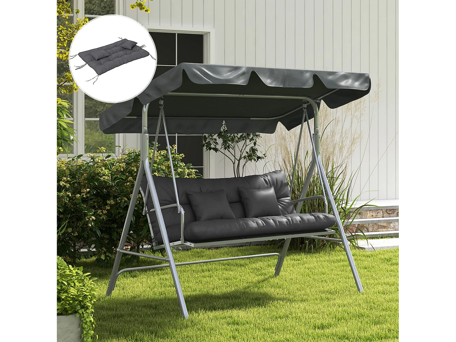 Ensemble de 4 coussins d'extérieur pour balancelle gris