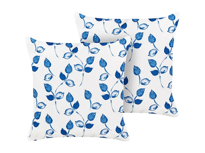 Set di 2 cuscini da esterno TORBORA Trama di piante 45 x 45 cm Bianco Blu