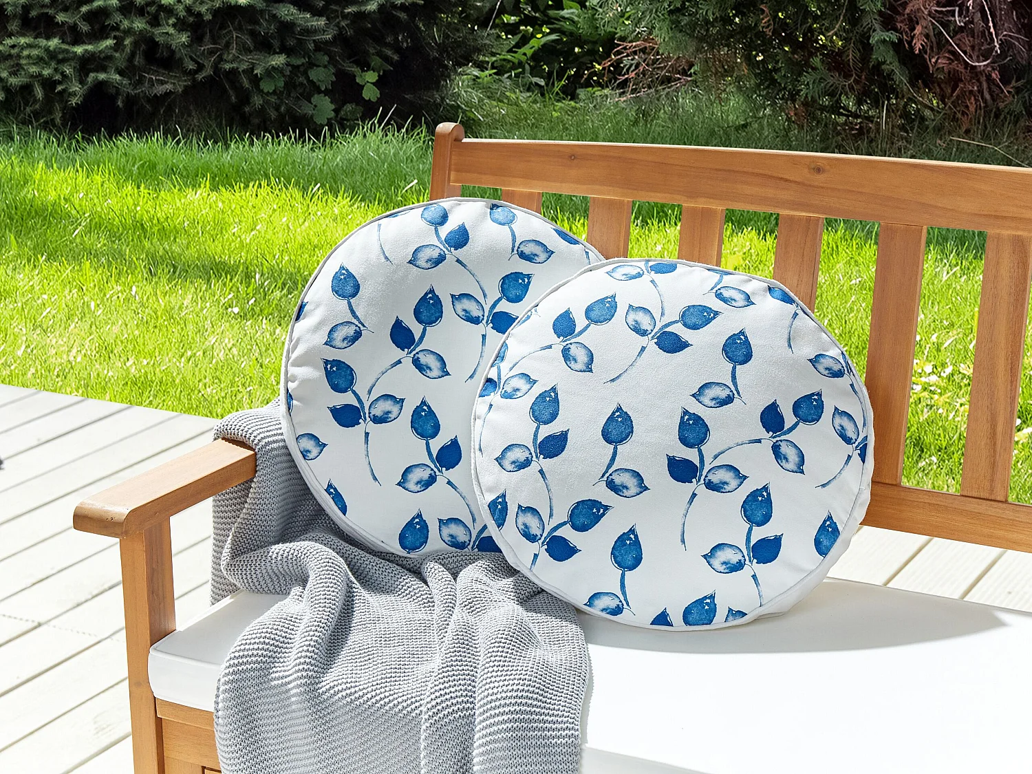 Set van 2 tuinkussens TORBORA Bladpatroon 40 x 40 cm Wit Blauw