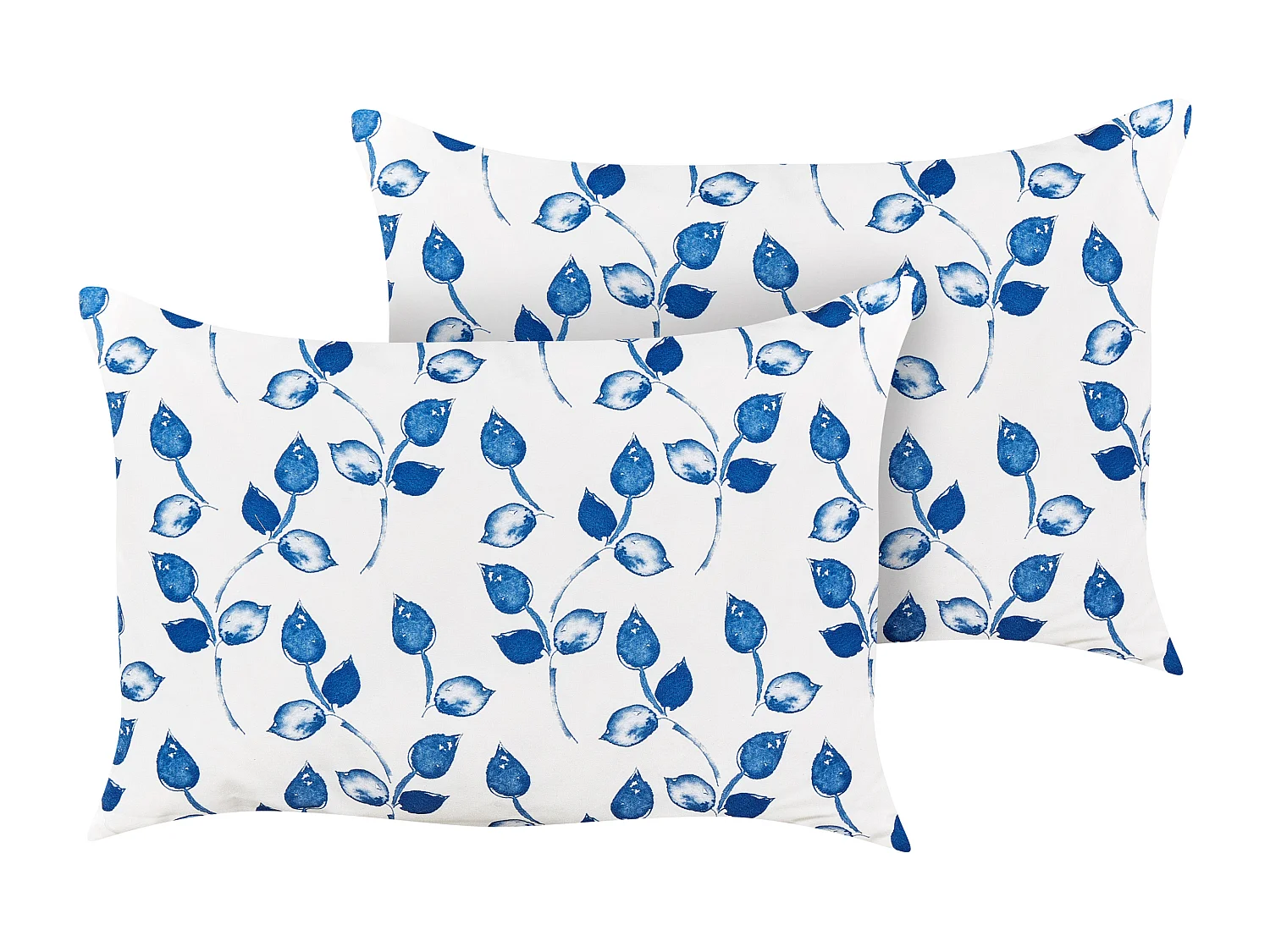 Lot de 2 coussins d\'extérieur TORBORA Motif de plante 40 x 60 cm Blanc Bleu