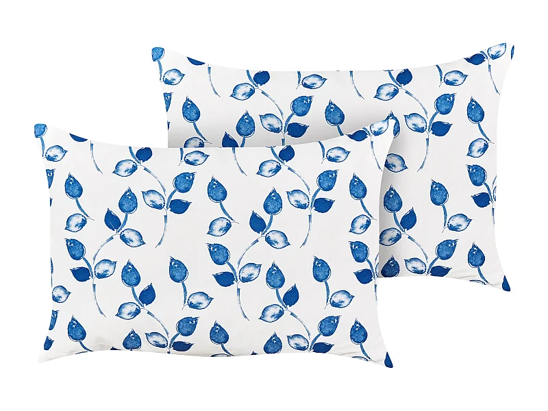 Set van 2 tuinkussens TORBORA Bladpatroon 40 x 60 cm Wit Blauw