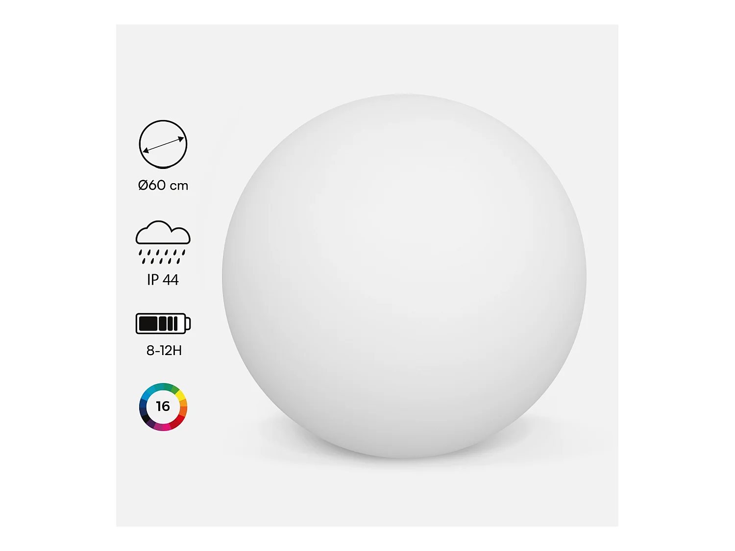 Boule LED 60cm - Sphère décorative lumineuse. 16 couleurs. Ø 60cm. chargeur câble usb (fourni)