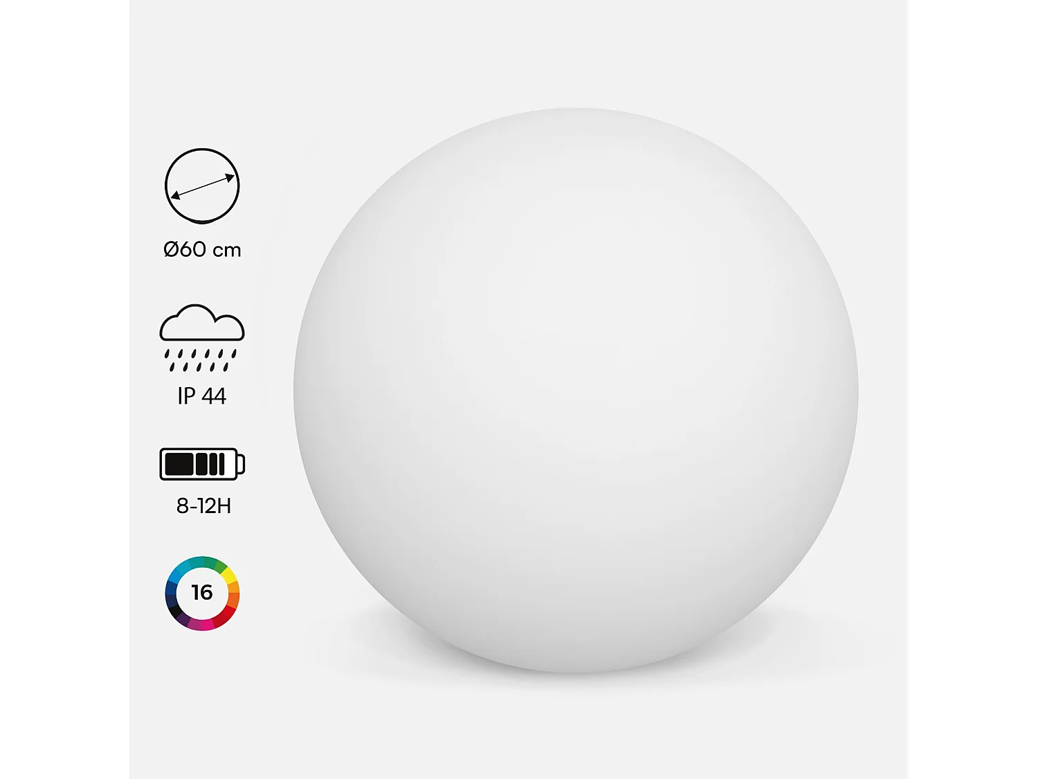 Boule LED 60cm - Sphère décorative lumineuse. 16 couleurs. Ø 60cm. chargeur câble usb (fourni)