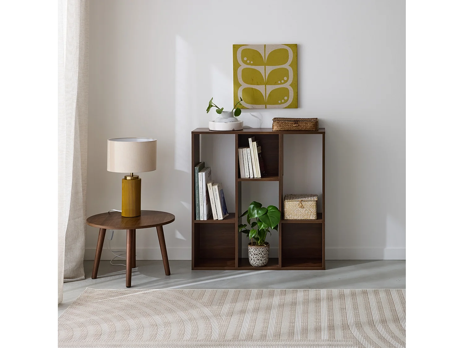 Etagère bibliothèque noyer Pieter 3 étagères 6 compartiments de rangement