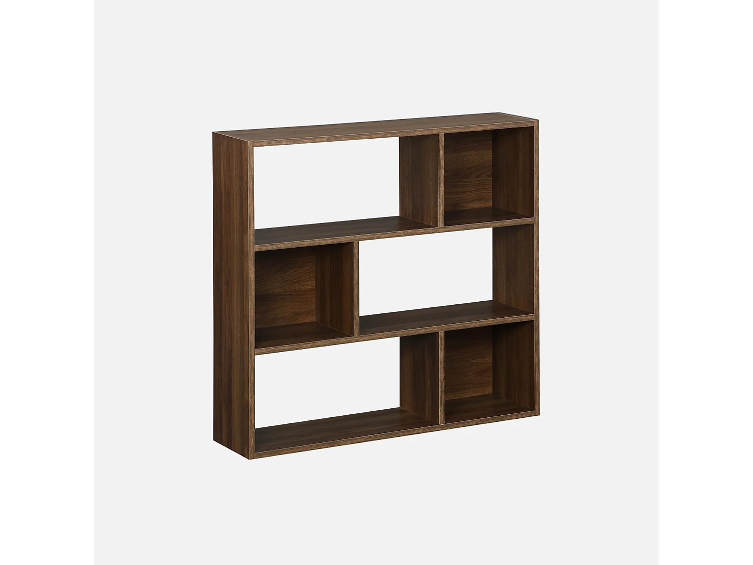 Librería de 3 estantes con 6 compartimentos nogal