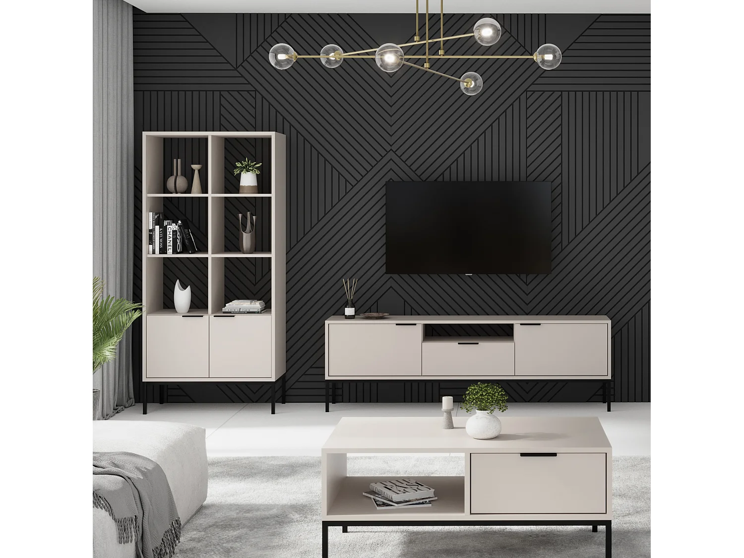 Librería moderna Kristina 80 cm.-Color Beige y negro