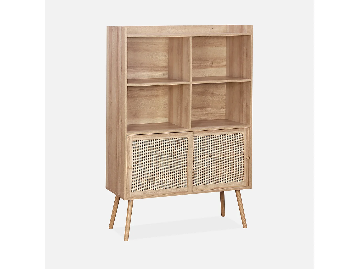 Librería de 5 estantes, puertas correderas, efecto madera y caña