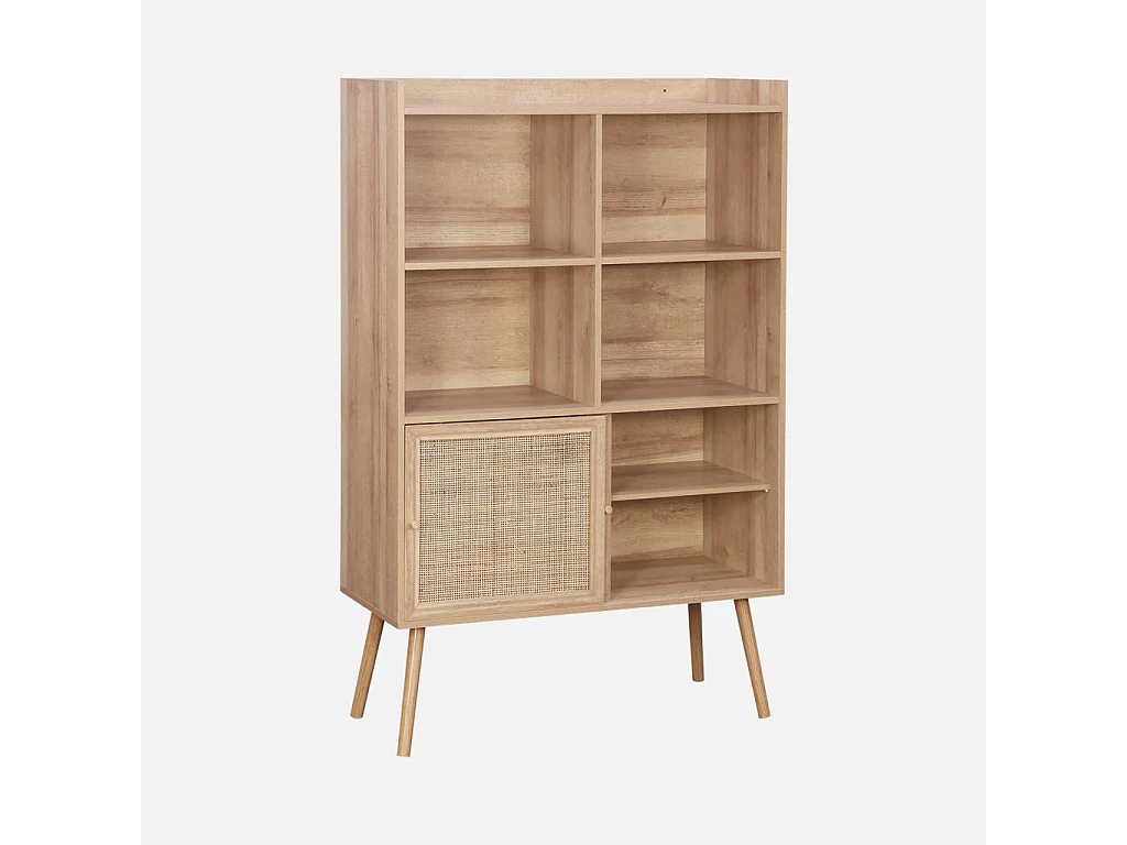 Libreria effetto legno e canna da zucchero a 5 ripiani, marrone