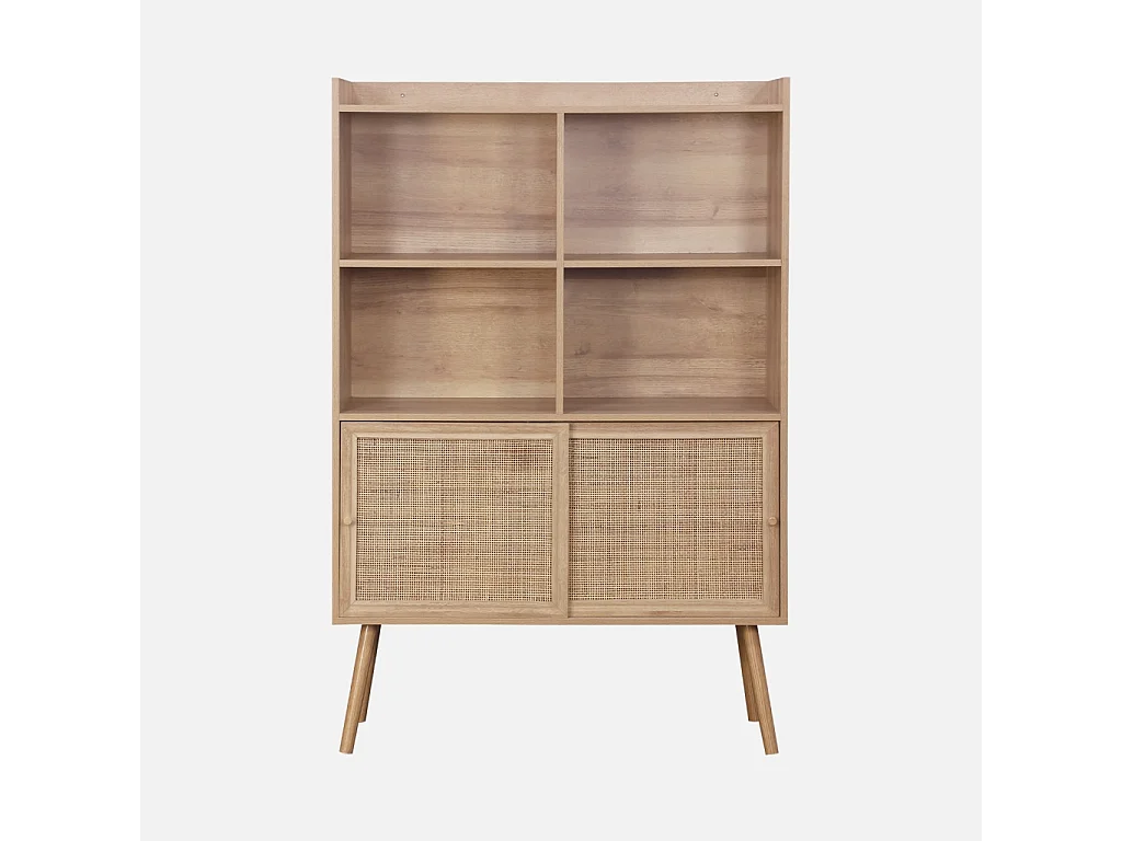 Libreria effetto legno e canna da zucchero a 5 ripiani, marrone