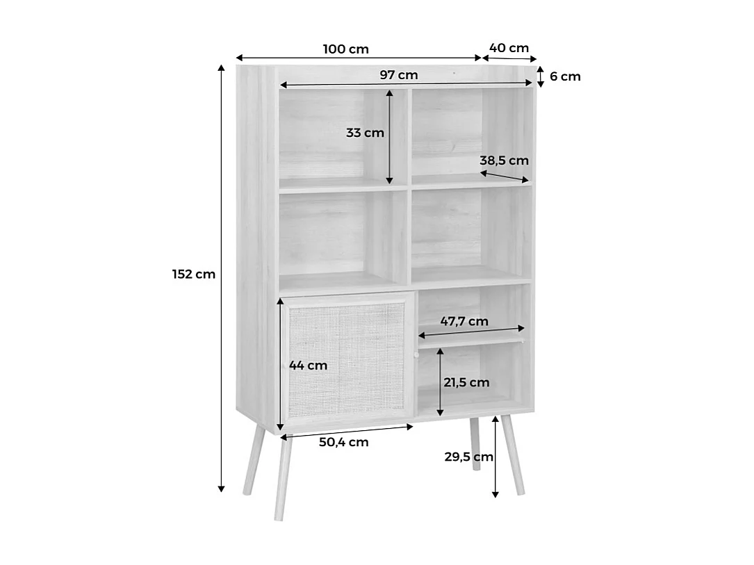 Libreria effetto legno e canna da zucchero a 5 ripiani, marrone