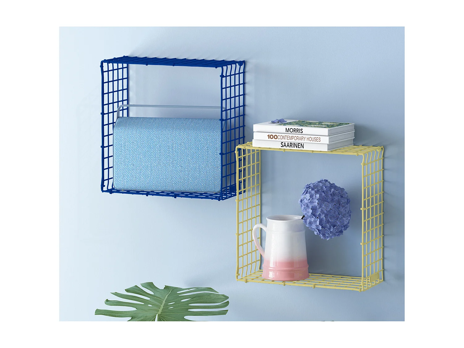 WIRE SQUARE | Wandplank in blauw metaal, groot