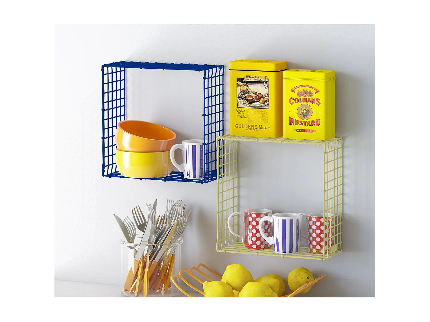 WIRE SQUARE | Wandplank in blauw metaal, groot