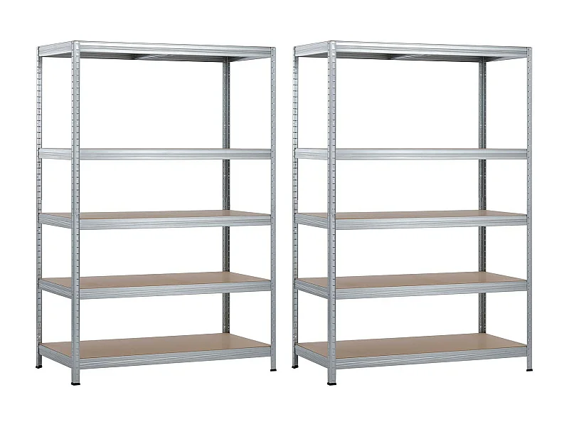Confezione 2 Scaffali Modulari con 5 Ripiani Regolabili 180x120x60cm 1250Kg Grigio Thinia Home