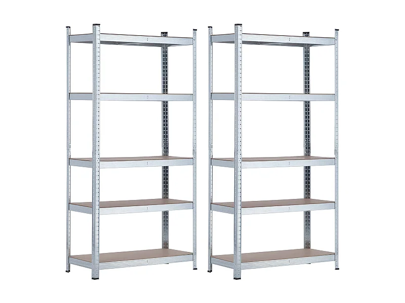 Confezione 2 Scaffali Modulari con 5 Ripiani Regolabili 180x90x40cm 875Kg Argento Thinia Home