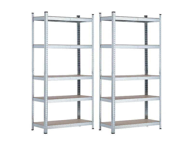 Confezione 2 Scaffali Modulari Zincati con 5 Ripiani Regolabili 180x90x40cm 875Kg Thinia Home