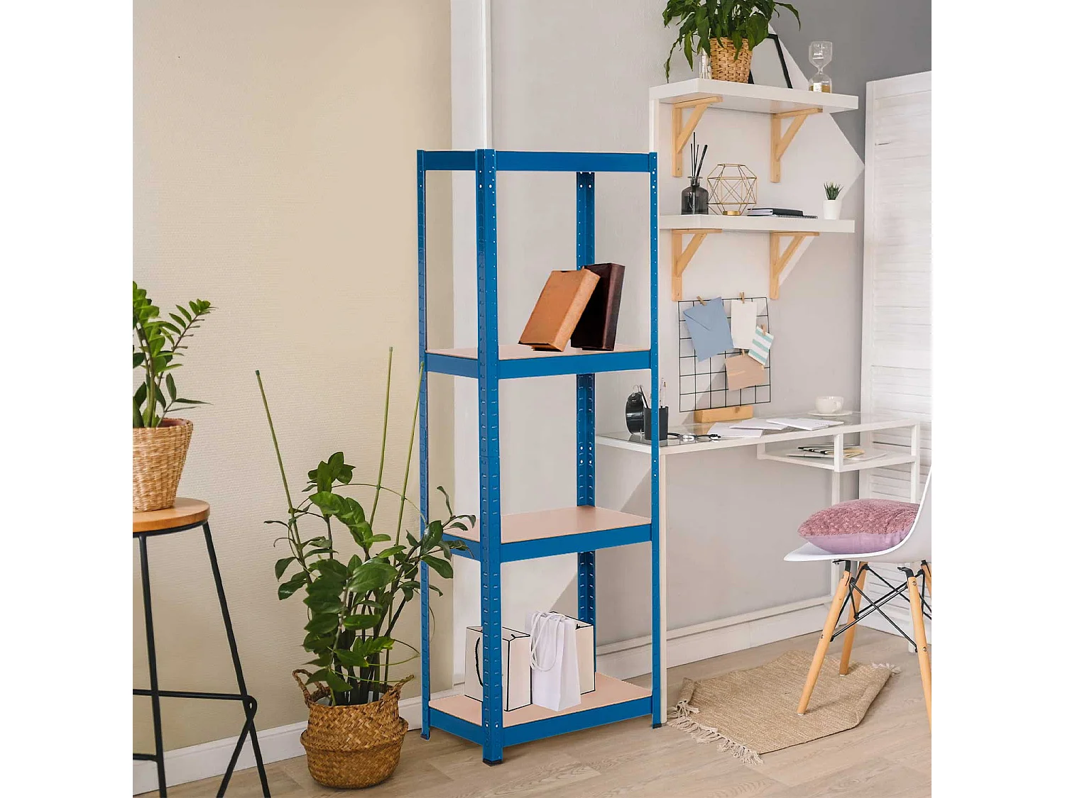 Etagère Métallique avec 4 Tablettes Ajustables 148x60x30cm 240 Kg Bleu Thinia Home