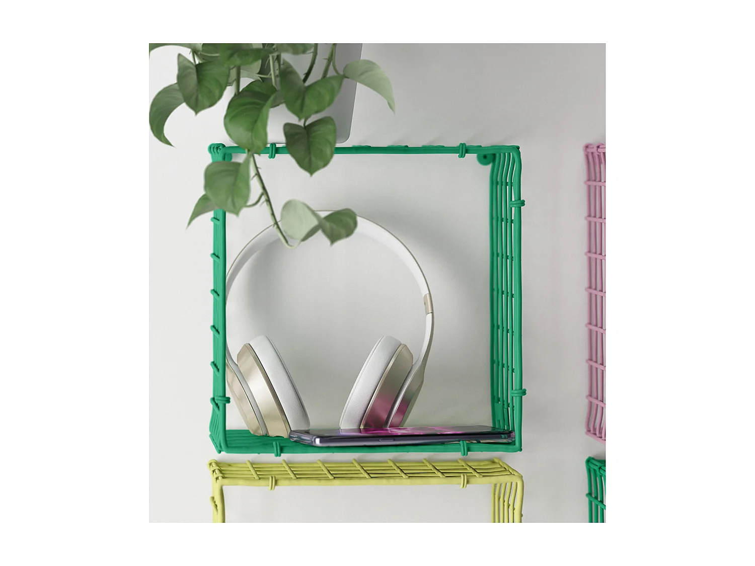 WIRE SQUARE | Etagère en métal vert, petite
