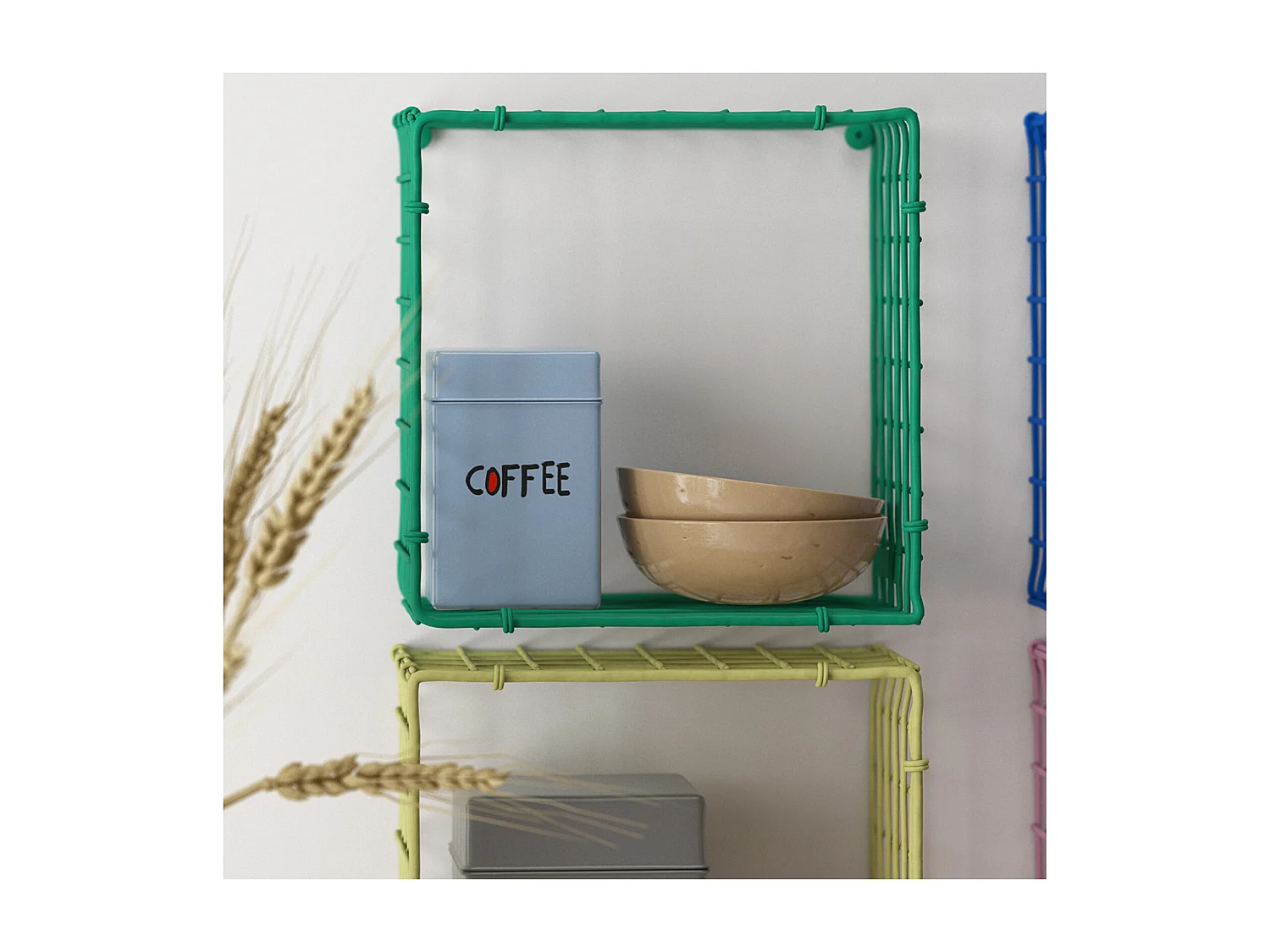 WIRE SQUARE | Etagère en métal vert, petite