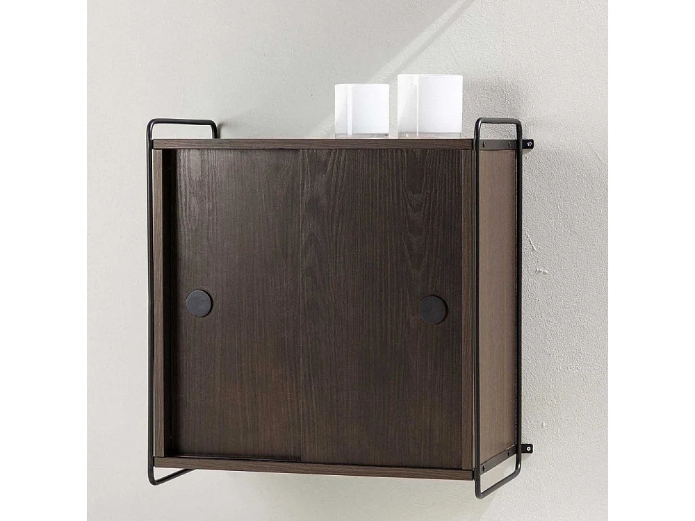 Étagère Murale 2 Portes "Paris" 68cm Marron Foncé