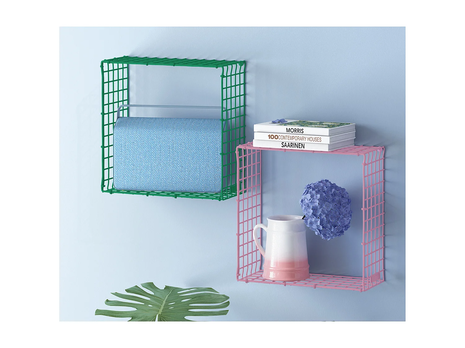 WIRE SQUARE | Wandplank in groen metaal, groot