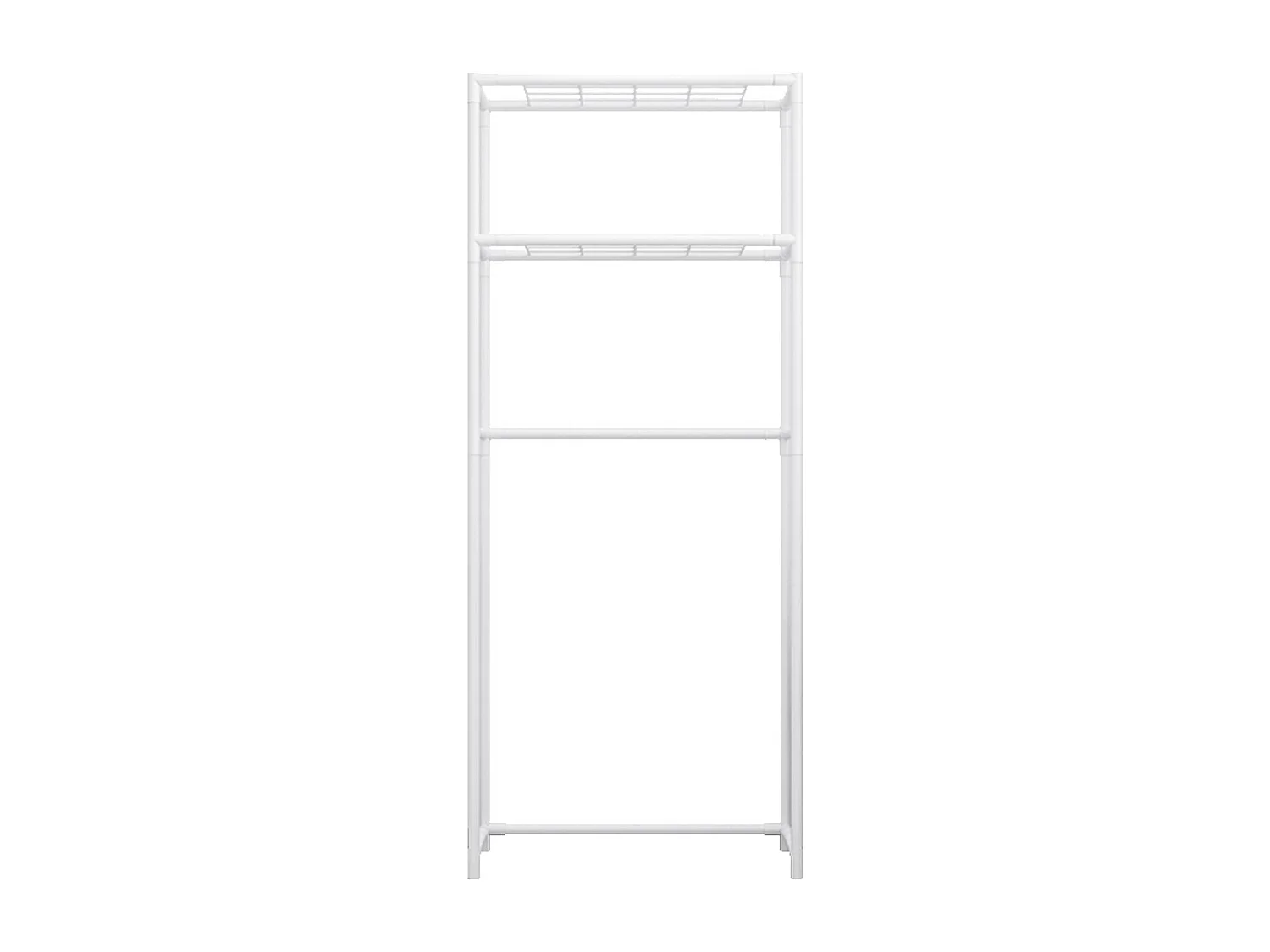 Mensola da Bagno in Metallo Bianco con 2 Ripiani Salva-Ostacoli 68x28x169cm 20Kg 7house