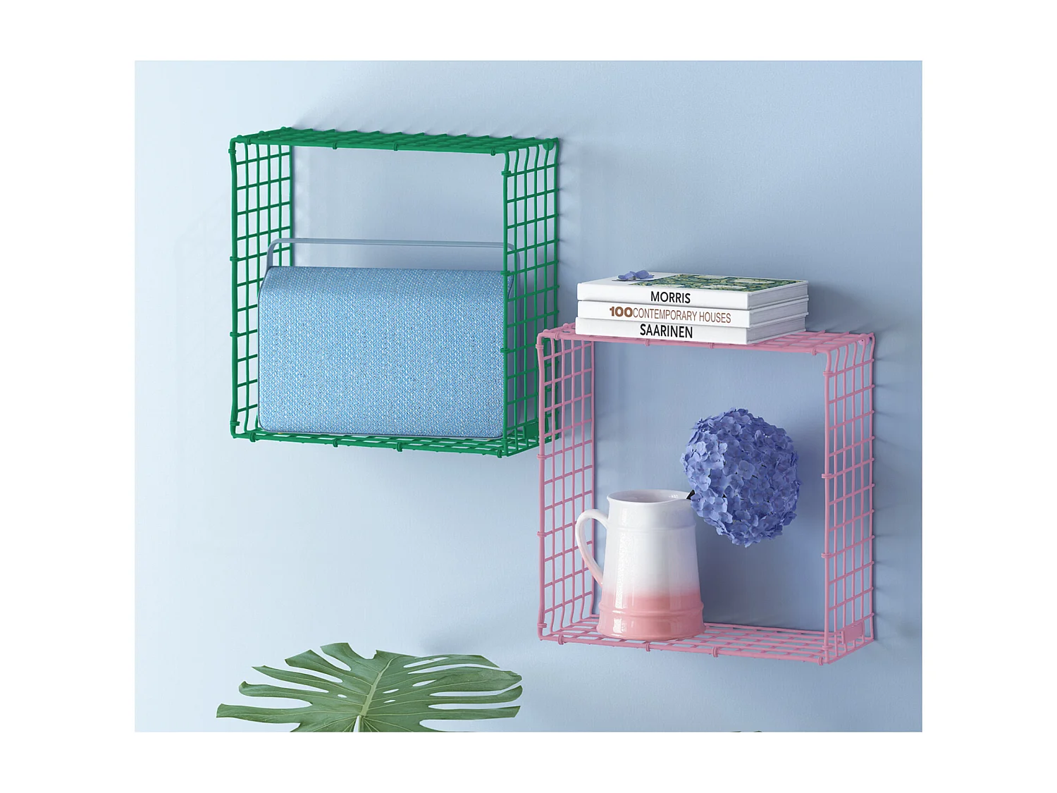 WIRE SQUARE | Etagère en métal rose, grande