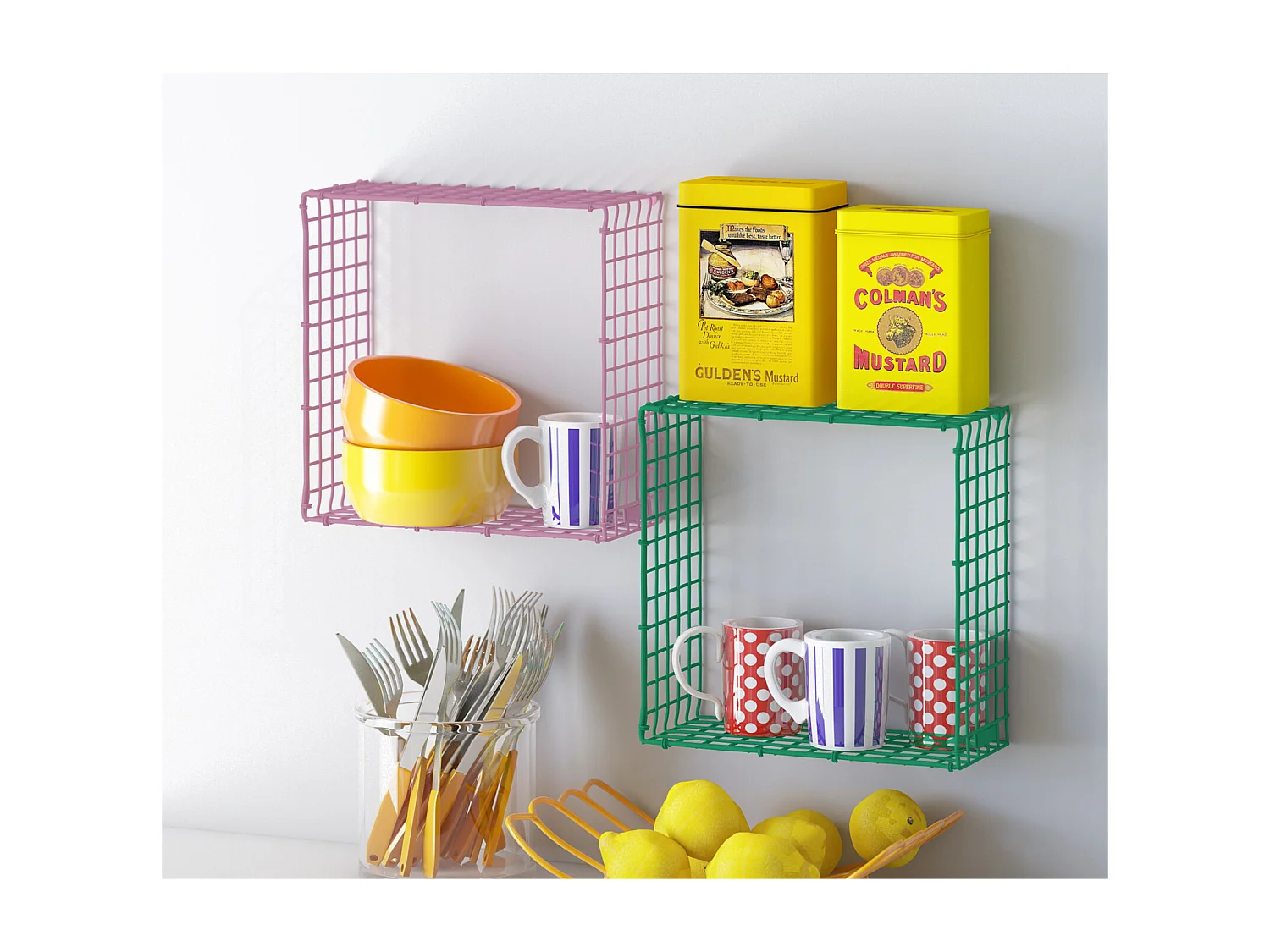 WIRE SQUARE | Etagère en métal rose, grande