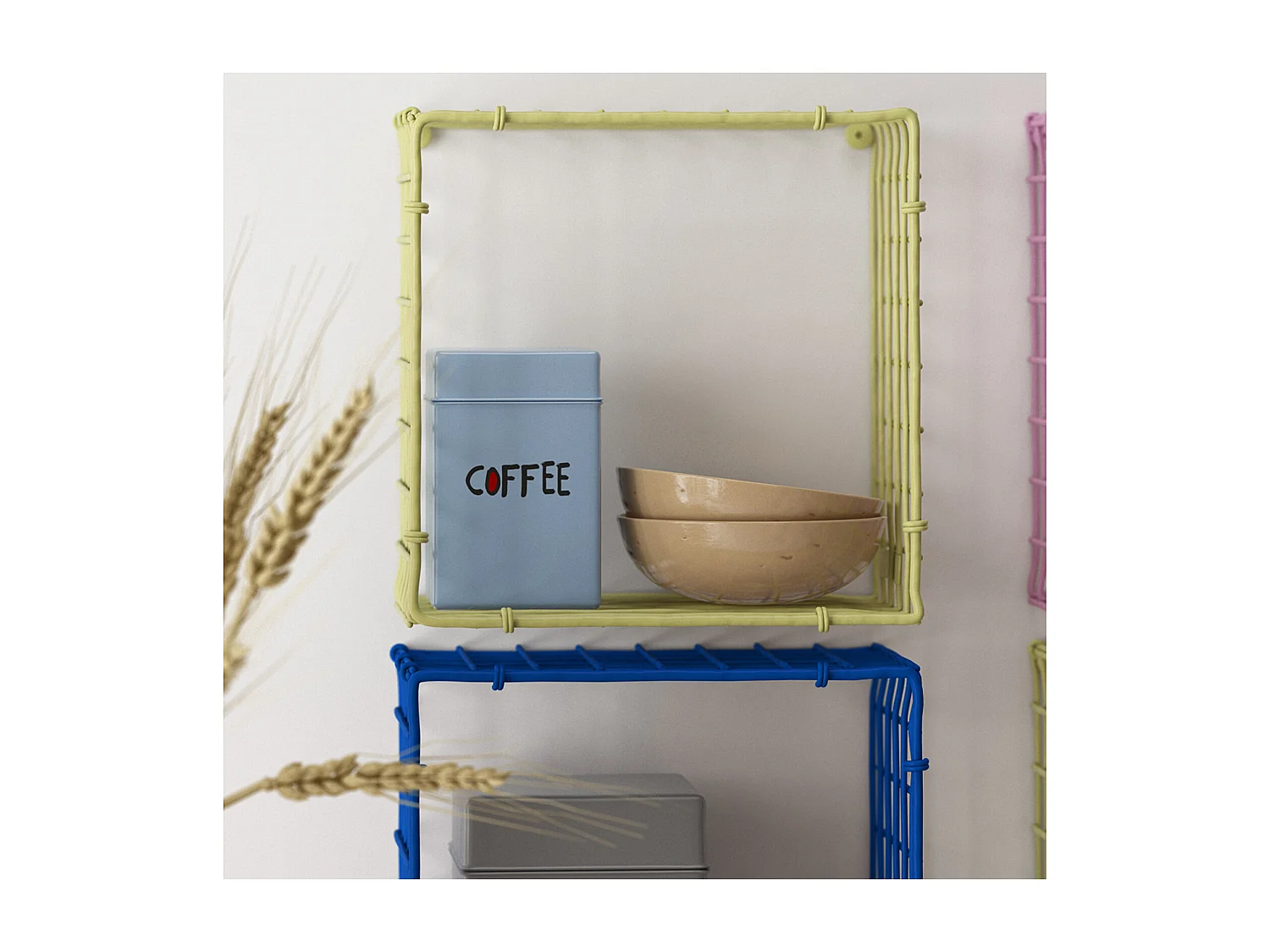 WIRE SQUARE | Etagère en métal beige, petite