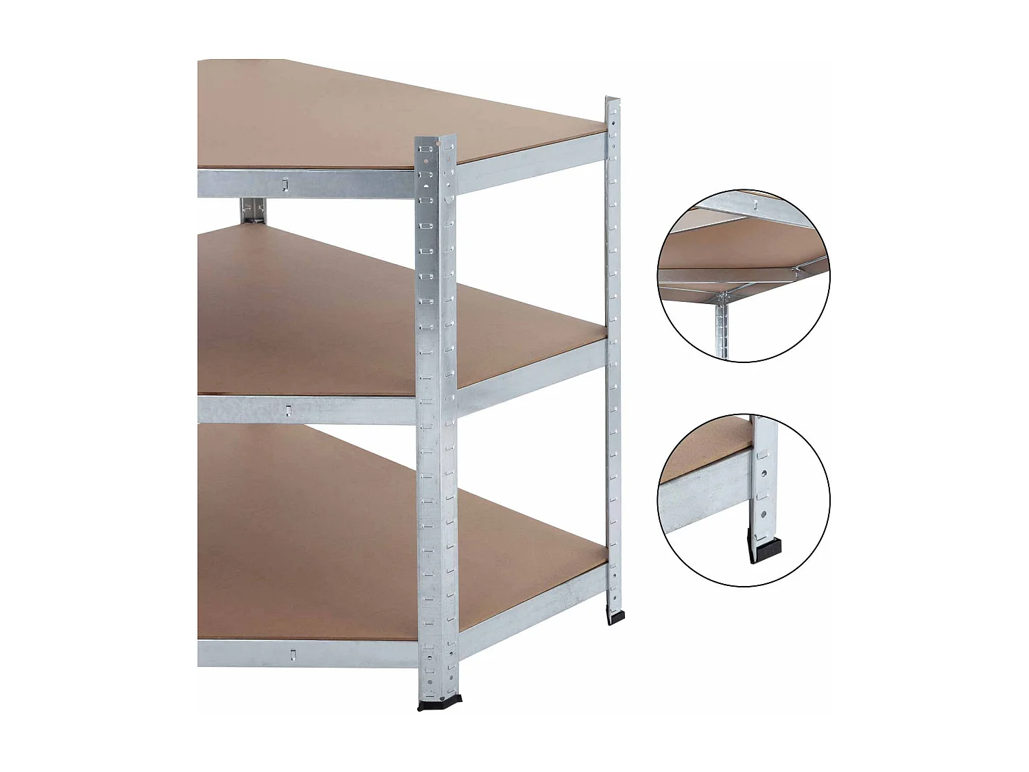 Etagère d'angle modulable 5 tablettes réglables 180x80x40x56cm 875Kg Argent Thinia Home