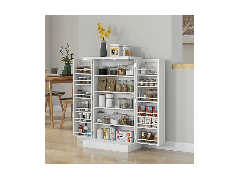 Armoire de cuisine 2 portes total 14 étagères - dim. 60L x 30l x 104H cm - MDF blanc