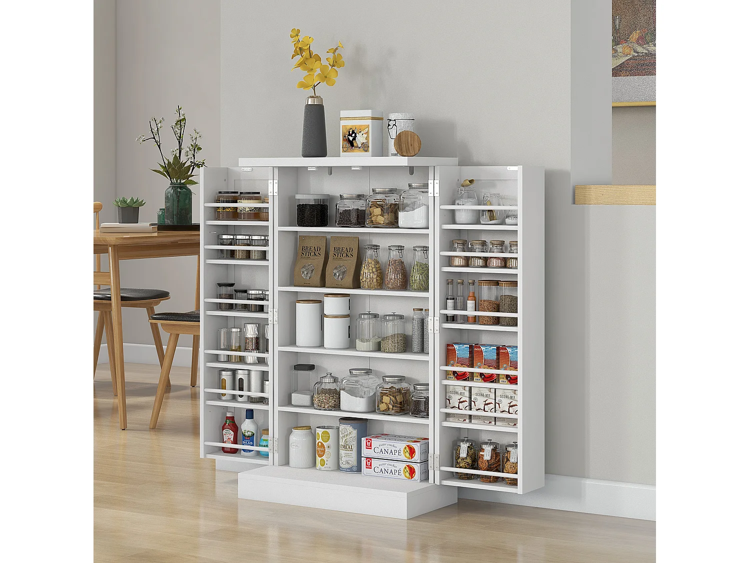 Armoire de cuisine 2 portes total 14 étagères - dim. 60L x 30l x 104H cm - MDF blanc