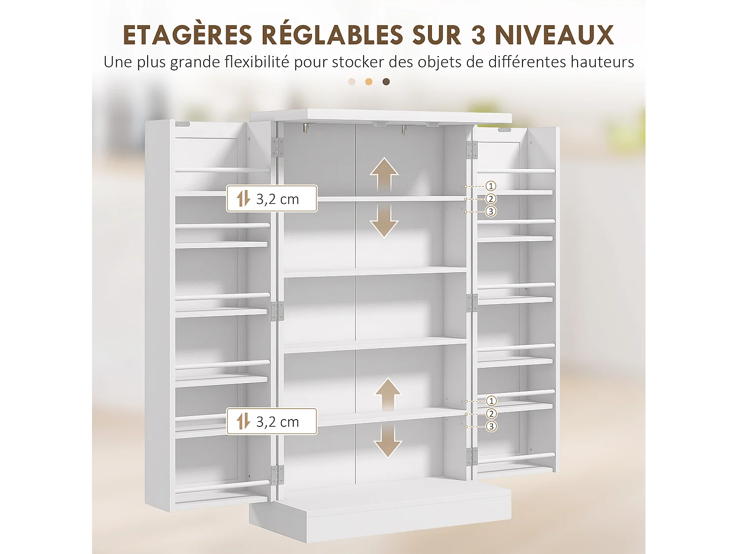 Armoire de cuisine 2 portes total 14 étagères - dim. 60L x 30l x 104H cm - MDF blanc