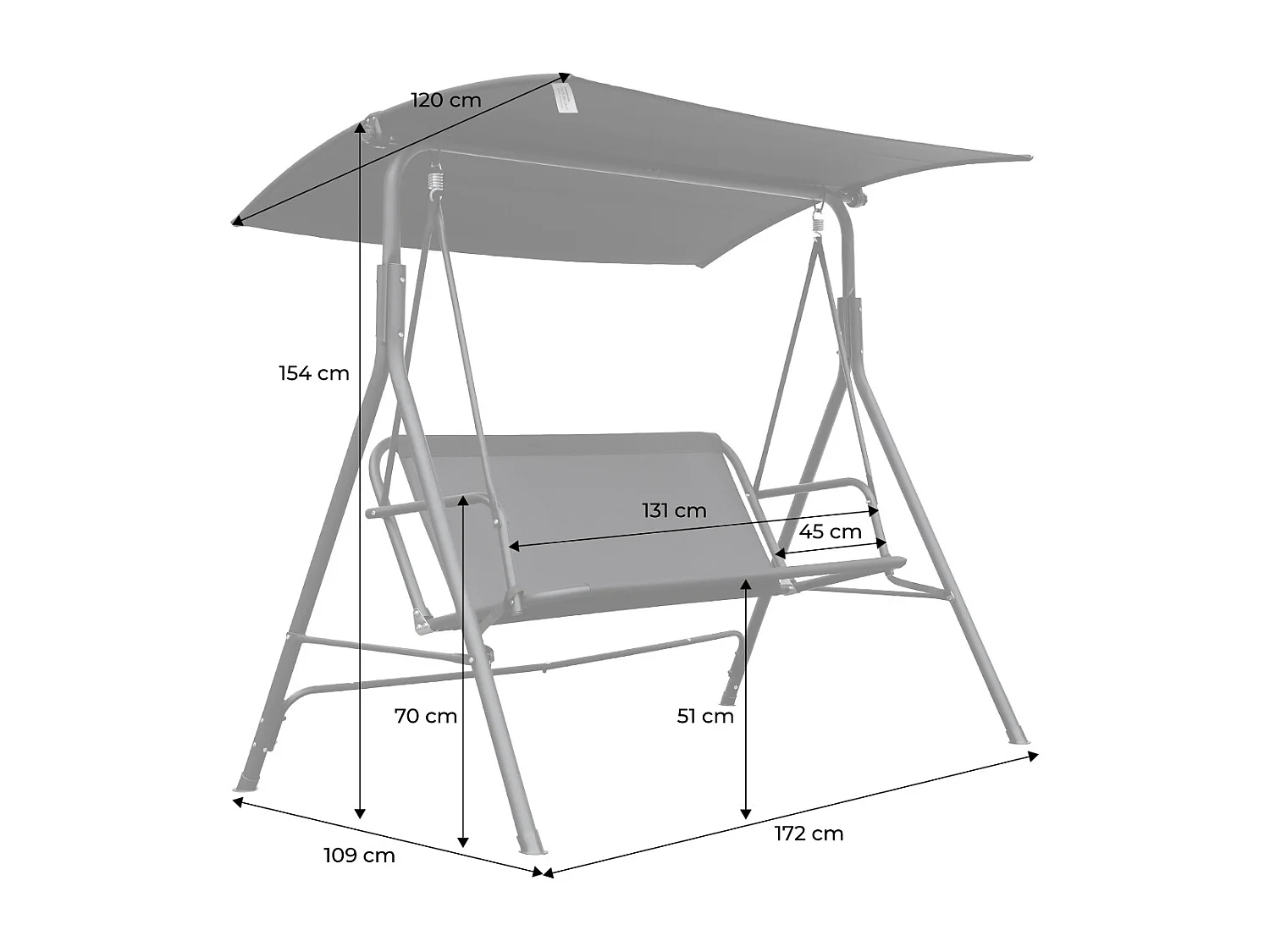 Columpio de acero para 2 personas con toldo negro