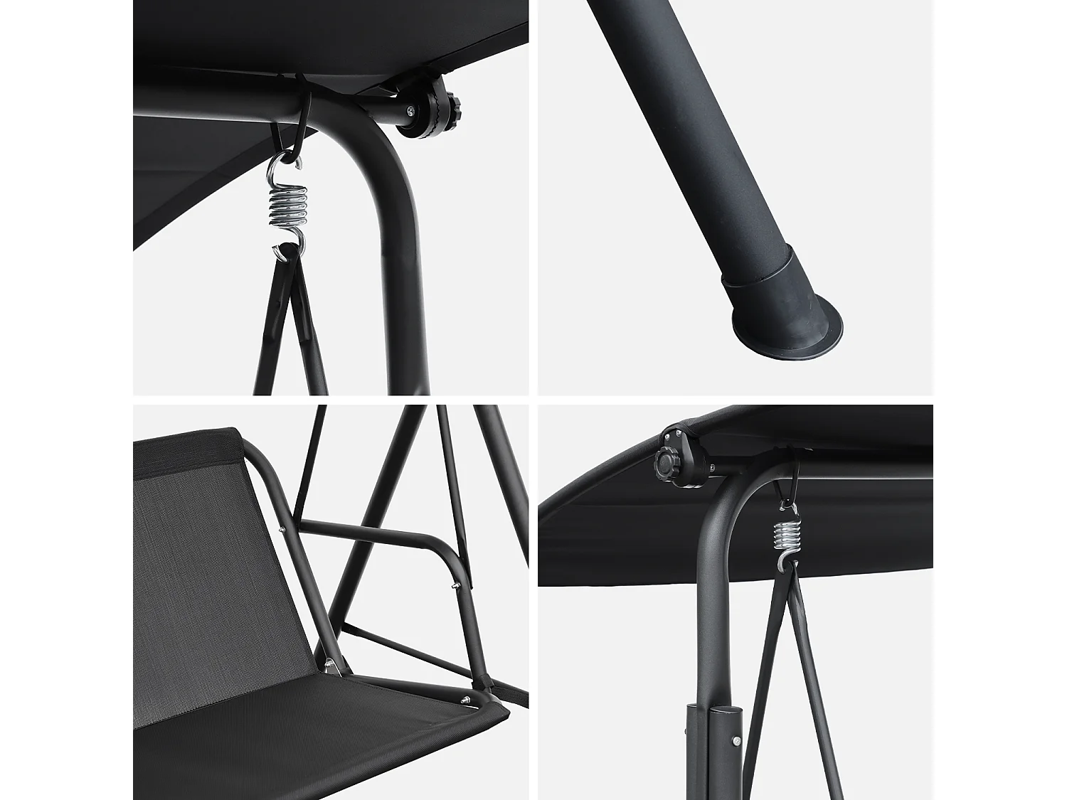 Columpio de acero para 2 personas con toldo negro