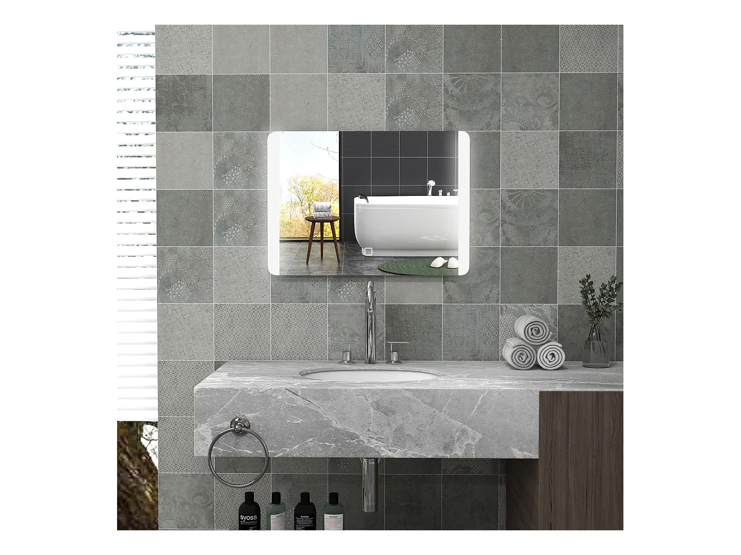Miroir lumineux LED 24W antibué réglable interrupteur tactile dim. 50L x 4P x 70H cm