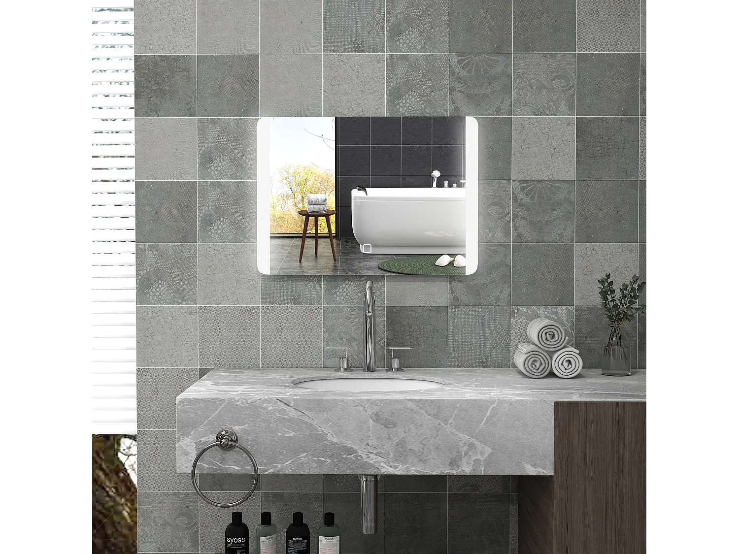 Miroir lumineux LED 24W antibué réglable interrupteur tactile dim. 50L x 4P x 70H cm