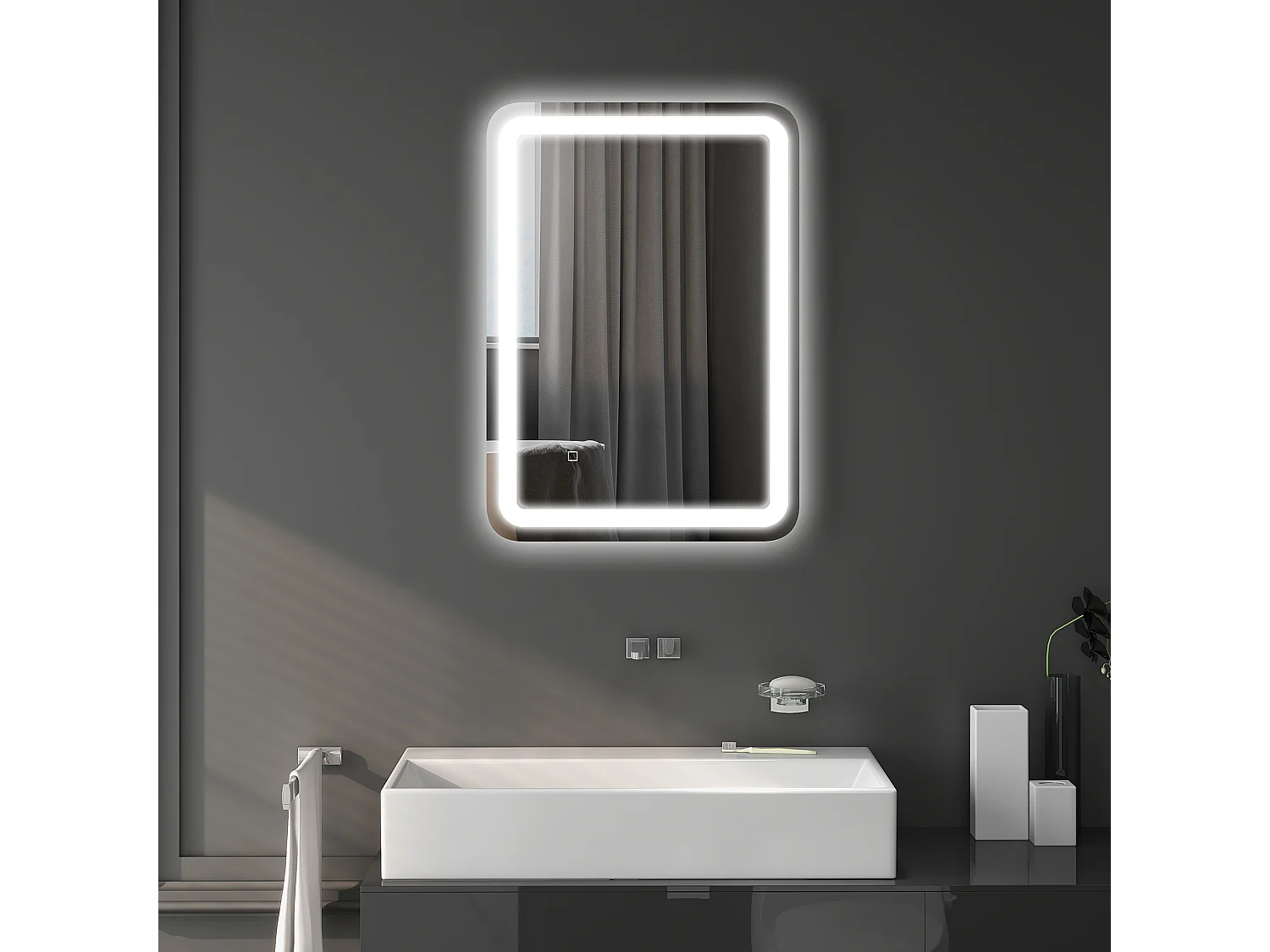 Miroir lumineux LED 35W antibué réglable interrupteur tactile dim. 50L x 4P x 70H cm