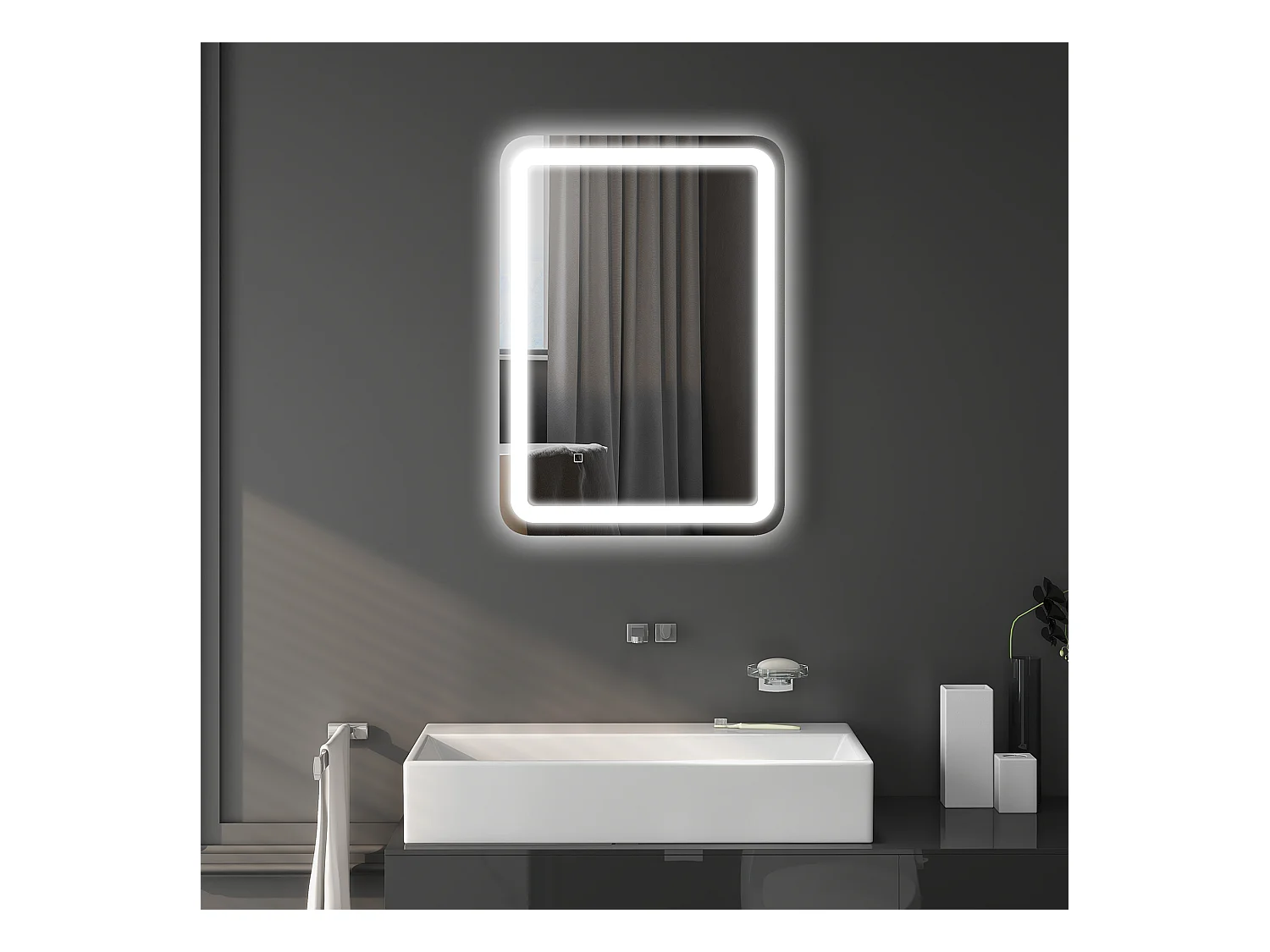 Miroir lumineux LED 35W antibué réglable interrupteur tactile dim. 50L x 4P x 70H cm