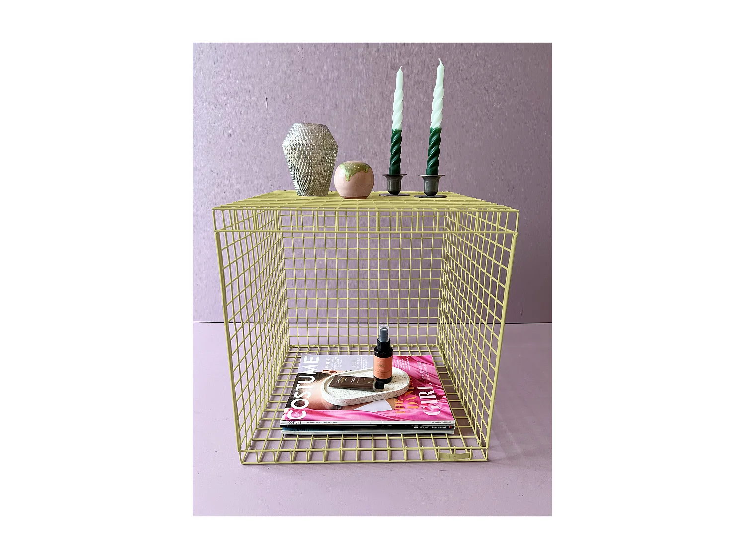 WIRE CUBIC | Tavolino in metallo beige