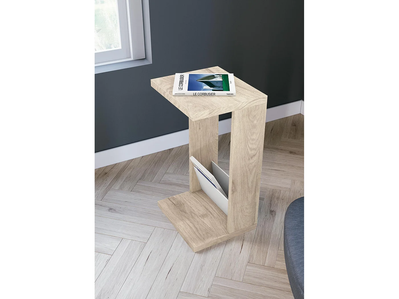 Mesa auxiliar - A70cm x L40cm x P35cm roble claro y blanco -Trébol