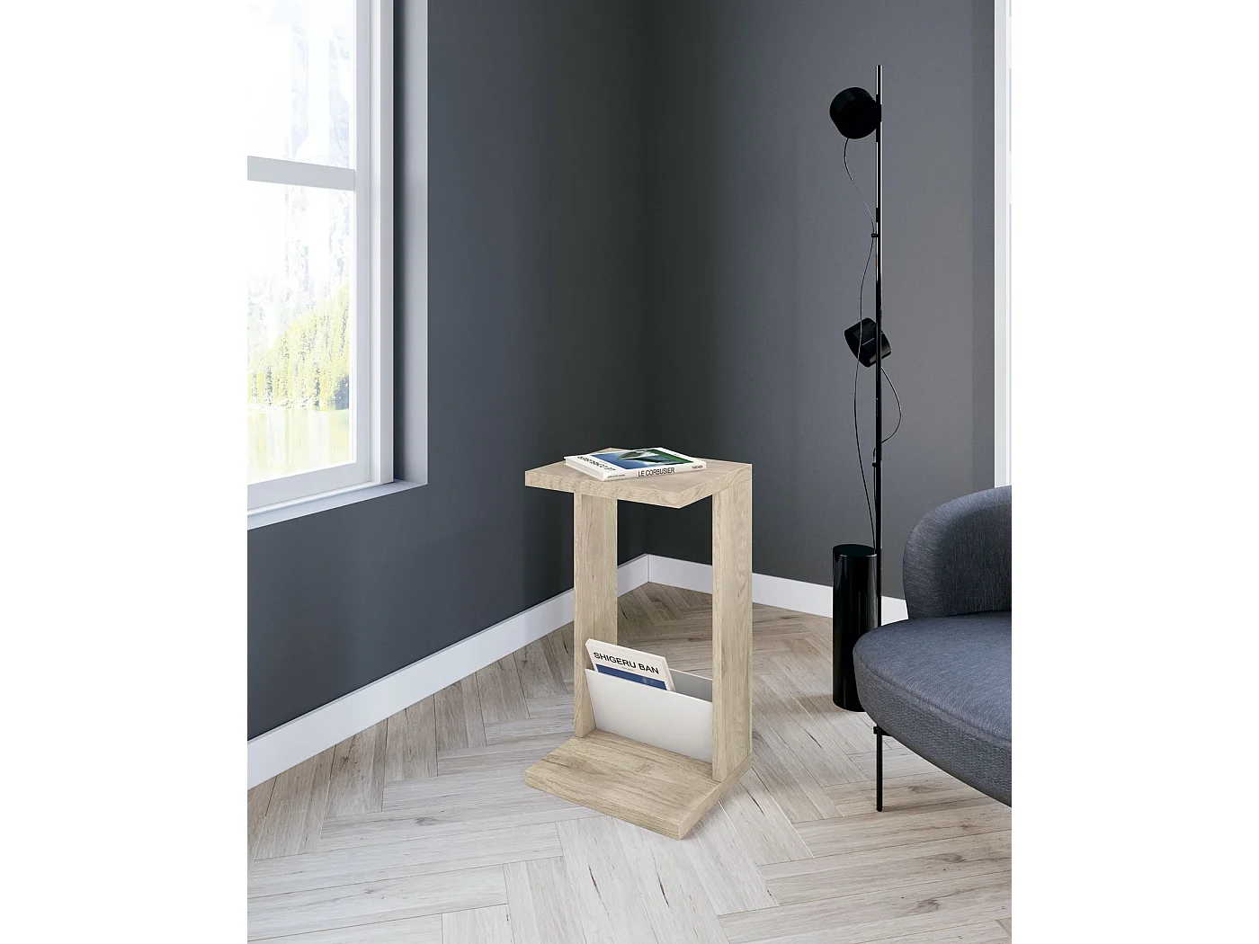 Mesa auxiliar - A70cm x L40cm x P35cm roble claro y blanco -Trébol