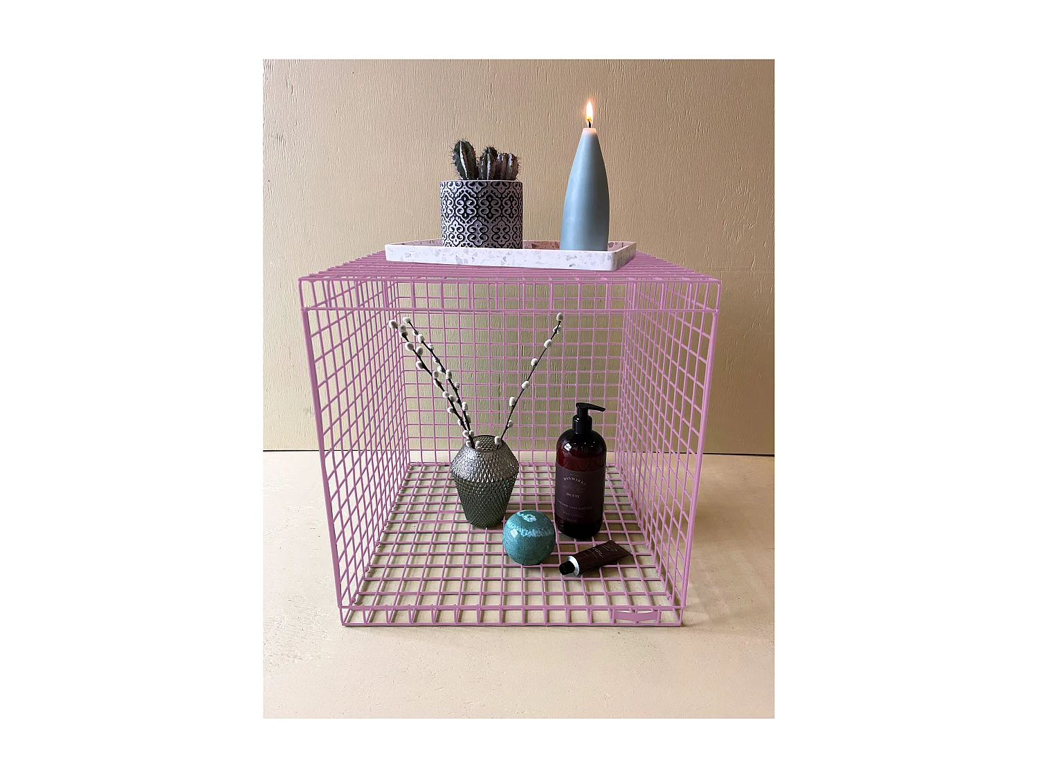 WIRE CUBIC | Table d'appoint en métal rose